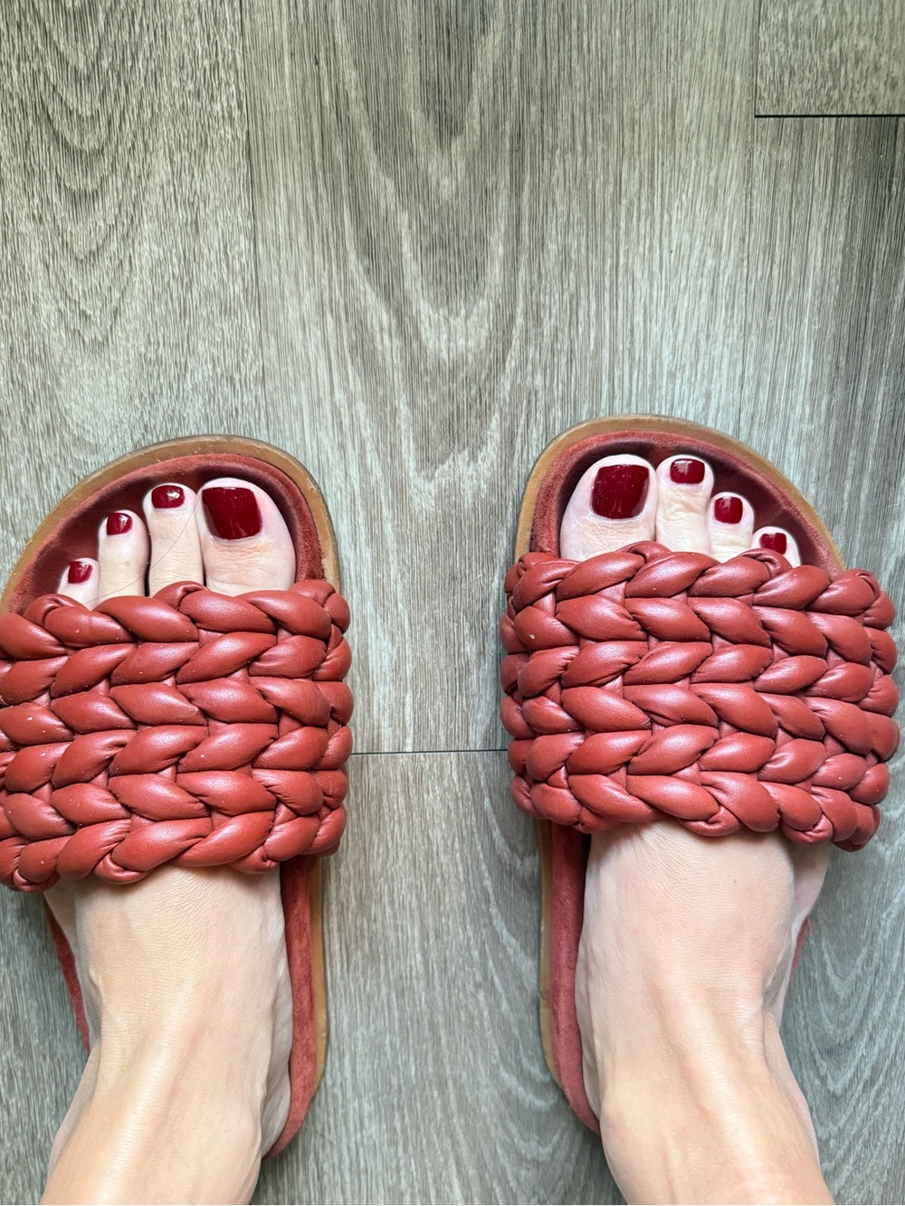 Chloe Braided Slide Sandals in Terracotta Red